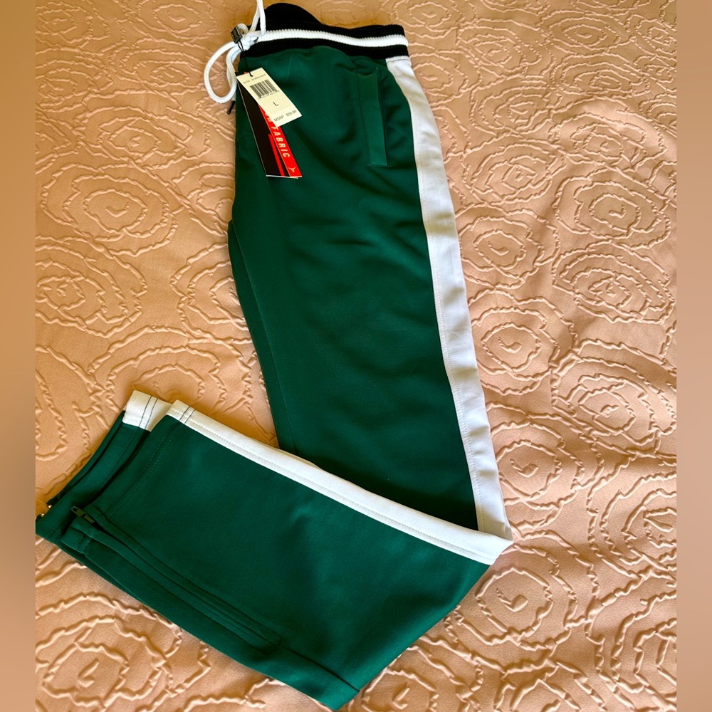 Green Track Pants with White Stripe ( Brand New with tags ) youth size Large